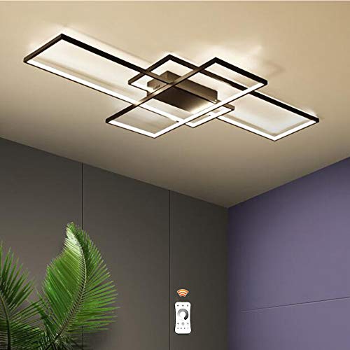 Deckenleuchte LED Dimmbare Esstischlampe Rechteckiges Deckenlampe Helligkeit Einstellbar Moderne Schlafzimmer Deckenbeleuchtung Wohnzimmer Esszimmer Kronleuchter Acryl Lampenschirm,Schwarz,140cm von FUMIMID