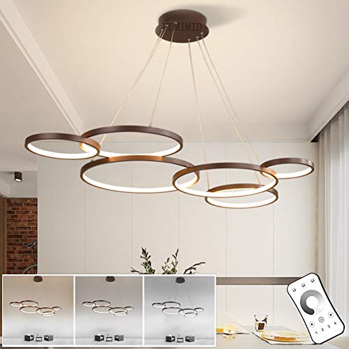 Dimmbare LED Hängeleuchte 6 Ringe Pendelleuchte Mit Fernbedienung Höhenverstellbar Moderne Deckenleuchte Metall Aluminium Acryl Kronleuchter Für Wohnzimmer Schlafzimmer Esszimmer Büro 3000-6000K von FUMIMID