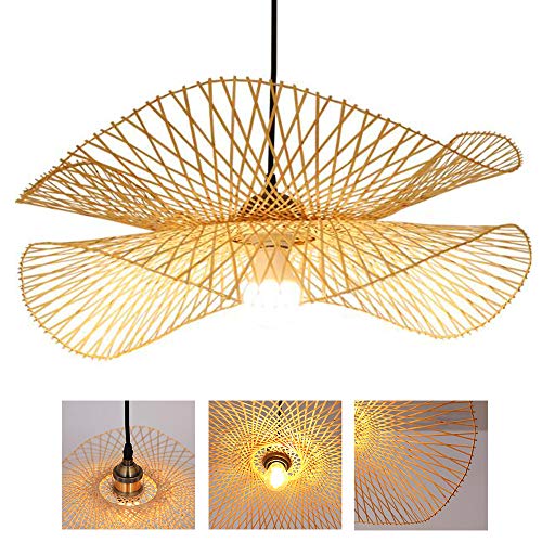 E27 Pendelleuchte Esszimmer Hängelampe Bambus Handgewebte Natürlicher Rattan Pendellampe Deckenlamp Kreative Handmade Lampenschirm Kronleuchter Für Restaurant Schlafzimmer Küche Korridor Büro,55cm von FUMIMID