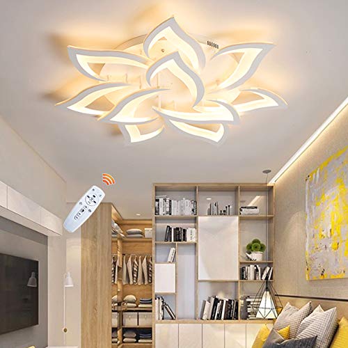 FUMIMID Deckenlampe Dimmbare LED Deckenleuchte Wohnzimmerlampe Kreative Blumenform Acryl Kronleuchter Blütenblatt Deckenlicht Schlafzimmer Kinderzimmer Esszimmerlampe Mit Fernbedienung,10 heads von FUMIMID