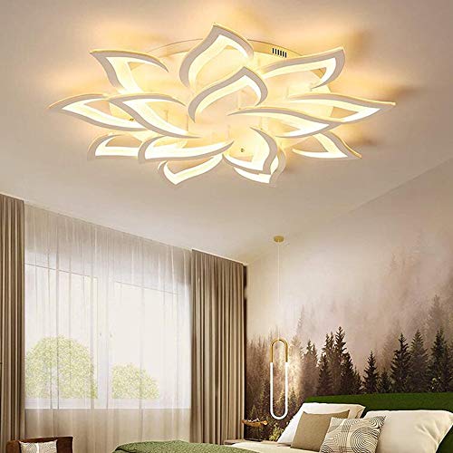 FUMIMID Deckenlampe Dimmbare LED Deckenleuchte Wohnzimmerlampe Kreative Blumenform Acryl Kronleuchter Blütenblatt Deckenlicht Schlafzimmer Kinderzimmer Esszimmerlampe Mit Fernbedienung,14 heads von FUMIMID