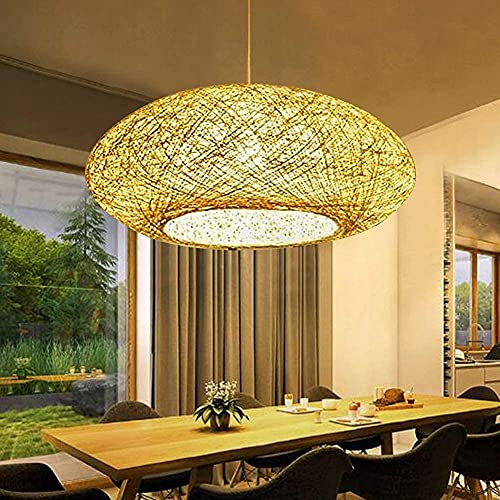 FUMIMID Hängelleuchte Bambus Handgewebte Natürlicher Rattan Pendellampe Kreative Handmade Lampenschirm Restaurant Schlafzimmer Wohnzimmer Kronleuchter Esszimmer Lampe E27 Vintage Hängelampe, 50CM von FUMIMID