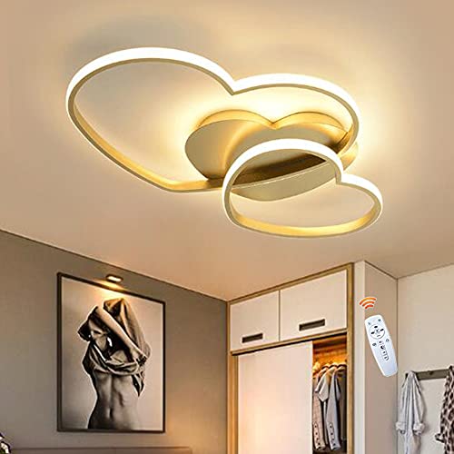 FUMIMID Herz Deckenleuchte LED Dimmbar Deckenlampe Moderne Kinderzimmer Lampe Mit Fernbedienung Metall Kronleuchter Für Jungenzimmer Mädchenzimmer Schlafzimmer Deko Beleuchtung,Gold,50cm von FUMIMID