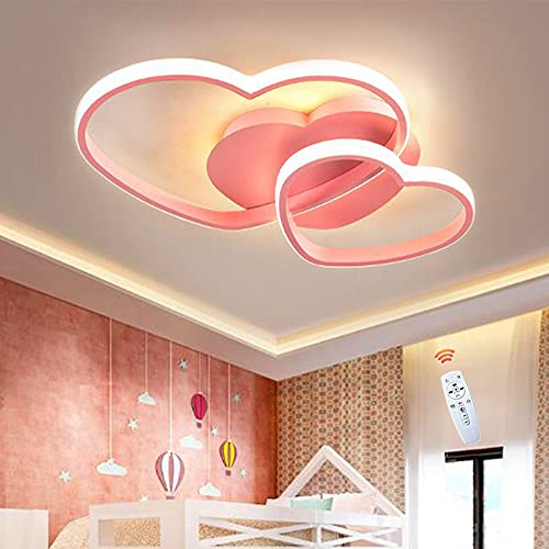 Herz Deckenleuchte LED Dimmbar Deckenlampe Moderne Wohnzimmerlampe Mit Fernbedienung Metall Kronleuchter Für Kinderzimmer Jungenzimmer Mädchenzimmer Schlafzimmer Deko Beleuchtung,Rosa,50cm von FUMIMID