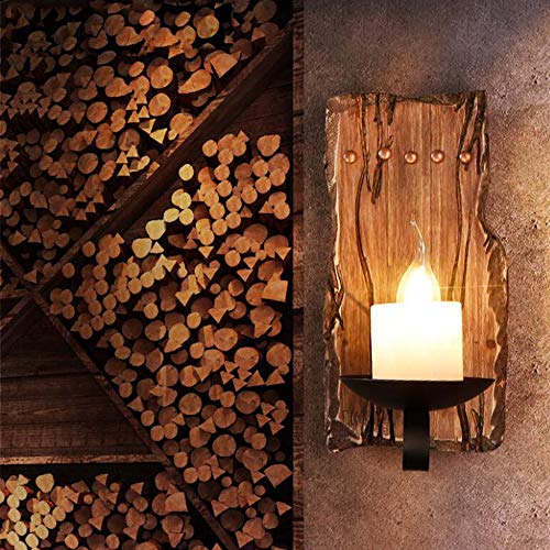 FUMIMID Kerzen-Wandleuchten Vintage Industrie Wandleuchte Flamme Hängeleuchte Loft Holz Retro Wandlampe Für Restaurant Gang Korridor Eingang Bar Cafe Schlafzimmer Nachttisch Glasschirm von FUMIMID