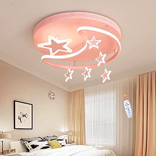 FUMIMID Kinderlampe LED Deckenleuchte Dimmbar Mit Fernbedienung Sterne Mond Hangend Deckenlampe Moderne Mädchen Jungen Schlafzimmerlampe Babyzimmer Kinderzimmer Wohnzimmer Kronleuchter,Rosa,42cm von FUMIMID