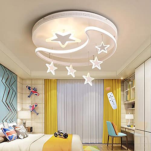 FUMIMID Kinderlampe LED Deckenleuchte Dimmbar Mit Fernbedienung Sterne Mond Hangend Deckenlampe Moderne Mädchen Jungen Schlafzimmerlampe Babyzimmer Kinderzimmer Wohnzimmer Kronleuchter,Weiß,52cm von FUMIMID