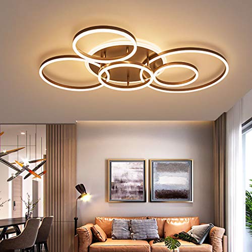 FUMIMID LED Deckenleuchte Moderne Pendelleuchte Kreativer Kronleuchter Mit Fernbedienung Dimmbarer Deckenstrahler Round 6 Circle 86W Schlafzimmer Deckenlampe Acryl Aluminium Wohnzimmer Leuchte,Braun von FUMIMID