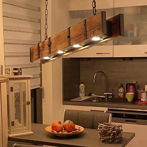 FUMIMID LED Hängelleuchte Esstisch Pendelleuchte Holz Rustikal 40W Esstischlampe Pendellampe Höhenverstellbar Moderner Hängellampe Für Küche Kronleuchter Wohnzimmer Büro Cafe 100Cm von FUMIMID