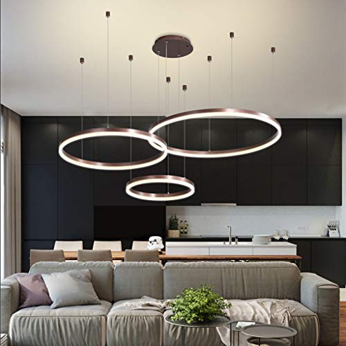 FUMIMID LED Pendellampe Wohnzimmerlampe Pendelleuchte Mit Kronleuchter Moderne Esstischlampe Aluminium Runde Acryl Beleuchtung Deckenleuchte,Braun,3laps30+50+70cm von FUMIMID