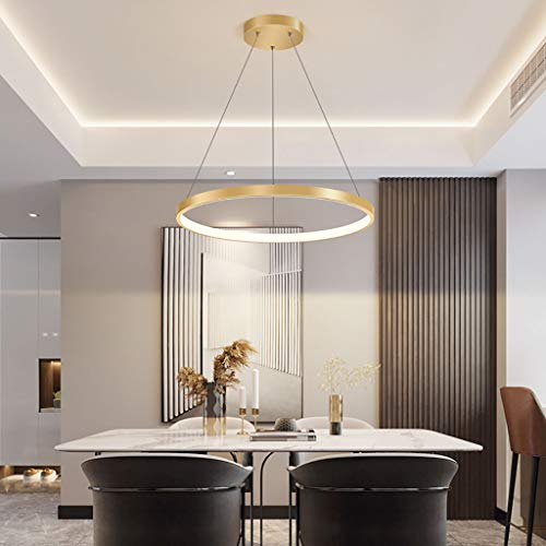 FUMIMID LED Pendellampe Wohnzimmerlampe Pendelleuchte Mit Kronleuchter Moderne Esstischlampe Aluminium Runde Acryl Beleuchtung Deckenleuchte,Gold,1lap 40cm von FUMIMID