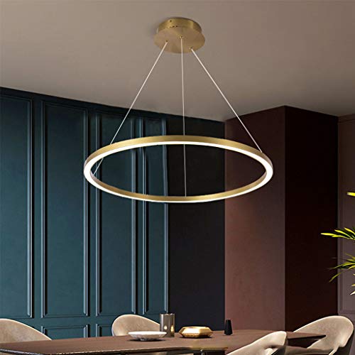 FUMIMID LED Pendellampe Wohnzimmerlampe Pendelleuchte Mit Kronleuchter Moderne Esstischlampe Aluminium Runde Acryl Beleuchtung Deckenleuchte,Gold,1lap 60cm von FUMIMID