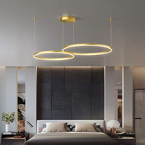 FUMIMID LED Pendellampe Wohnzimmerlampe Pendelleuchte Mit Kronleuchter Moderne Esstischlampe Aluminium Runde Acryl Beleuchtung Deckenleuchte,Gold,2 laps 40+60cm von FUMIMID