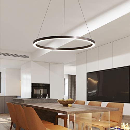 FUMIMID LED Pendellampe Wohnzimmerlampe Pendelleuchte Mit Kronleuchter Moderne Esstischlampe Aluminium Runde Acryl Beleuchtung Deckenleuchte,Schwarz,1lap 60cm von FUMIMID
