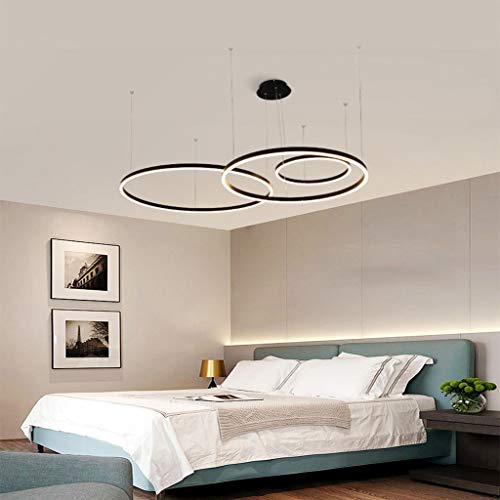 FUMIMID LED Pendellampe Wohnzimmerlampe Pendelleuchte Dimmbar Mit Fernbedienung Kronleuchter Moderne Esstischlampe Aluminium Runde Acryl Beleuchtung Deckenleuchte,Schwarz,3laps20+40+60cm von FUMIMID