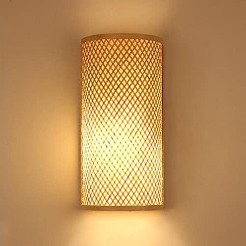 FUMIMID Natürliche Bambus Rattan Wandleuchte Holzschirm Wandlampe Rustikale Laterne Wohnzimmer Esszimmer Schlafzimmer Bambus Lampe Zimmer Dekoration Ohne Glühbirne (E27 * 2),A von FUMIMID