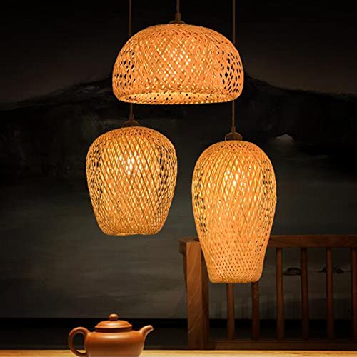 FUMIMID Pendelleuchten Bambus Hängelampe Natürliche Rattan Pendellampe 3-Flammig Esstisch Hängeleuchte Retro Lampenschirm Vintage E27 Höhenverstellbare Kronleuchter Restaurant Landhaus Beleuchtung von FUMIMID