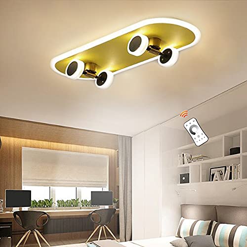 FUMIMID Skateboard Deckenleuchte Modern Cartoon Kinderlampe Dimmbar Deckenlampe LED 32W Acryl Kronleuchter Jungen Mädchen Schlafzimmer Kinderzimmer Kindergarten Deckenbeleuchtung Gold,A von FUMIMID