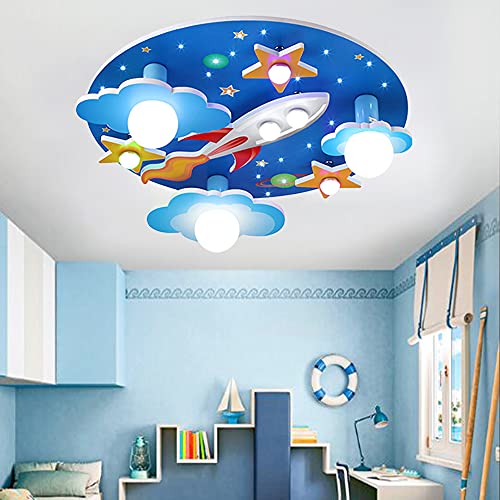 Universum Rakete Deckenleuchte Sterne Kinderleuchten E27 Holzhandwerk Glas Beleuchtung Ultradünn Flurlampe Weißem LED Lampe Babyzimmer Schlafzimmer Wohnzimmer Kinderzimmer Cartoon Lichter von FUMIMID