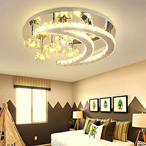 Kristall Deckenleuchte LED Dimmbare Deckenlampe Mit Sternen Und Mond Moderne Kronleuchter Für Wohnzimmer Schlafzimmer Esszimmer Korridor Balkon Innenbeleuchtung Deckenspot Mit Fernbedienung,40cm von FUMIMID