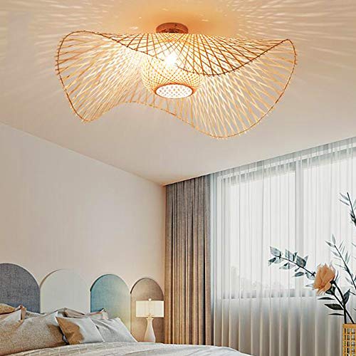 Natürliche Bambus Rattan Deckenlampe Retro E27 Deckenleuchte Vintage Handgewebte Lampenschirm Esszimmer Schlafzimmer Wohnzimmer Deckenbeleuchtung Küche Korridor Kronleuchter Büro Deckenlicht,100cm von FUMIMID