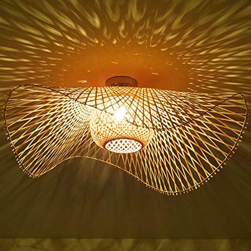 Natürliche Bambus Rattan Deckenlampe Retro E27 Deckenleuchte Vintage Handgewebte Lampenschirm Esszimmer Schlafzimmer Wohnzimmer Deckenbeleuchtung Küche Korridor Kronleuchter Büro Deckenlicht,65cm von FUMIMID