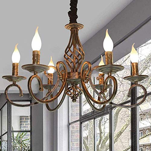 Pendelleuchte Antik Bronze Kronleuchter E14 Industrie Retro Metall Hängeleuchte Höhenverstellbar Kerze Kristall Deckenleuchte Klassisch Schwarz Hängelampe Für Wohnzimmer Esszimmer Schlafzimmer,A von FUMIMID