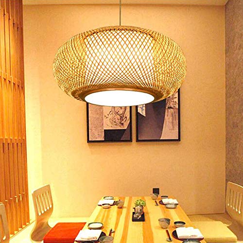 Pendelleuchte Natürlichen Bambus Rattan Handgewebten Kronleuchter Retro E27 Bambus Hängelampe Höhe Verstellbar Vintage Loft Hängeleuchten Beleuchtung Restaurant Wohnzimmer Café Pendellampe,40CM von FUMIMID