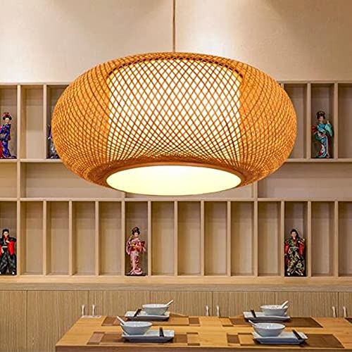 Pendelleuchte Natürlichen Bambus Rattan Handgewebten Kronleuchter Retro E27 Bambus Hängelampe Höhe Verstellbar Vintage Loft Hängeleuchten Beleuchtung Restaurant Wohnzimmer Café Pendellampe,50CM von FUMIMID