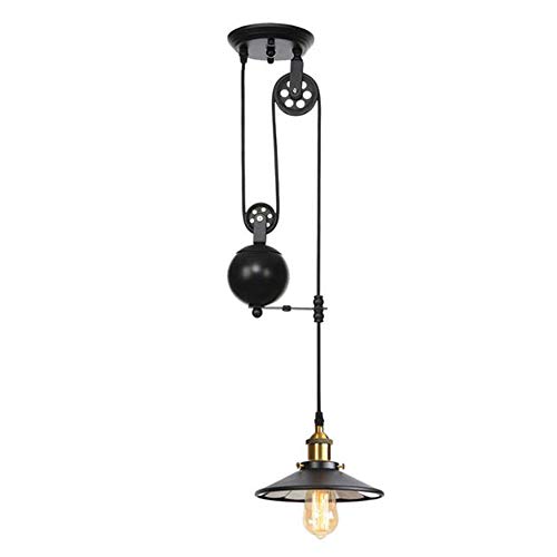 Pendelleuchte Pulley Vintage Industrie Hängelampe Schwarz Flaschenzug Loft-Deckenleuchte Metall Glas Kronleuchter Esszimmer Wohnzimmer Küche Café Eisen Regenschirm Lampenschirm(Birne Nicht Enthalten) von FUMIMID