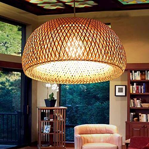 Vintage Pendelleuchte E27 Kronleuchter Retro Industrie Hängelampe Natural Bamboo Woven Pendellampe Höhenverstellbare Deckenleuchte Esszimmer Arbeitszimmer Wohnzimmer Cafe Schlafzimmer Lampe,38cm von FUMIMID