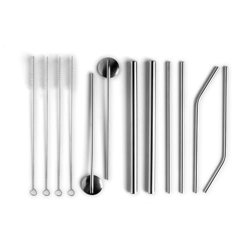 FUMOSA Edelstahl-Strohhalm Set, 14-tlg. | Trinkhalm | Trinklöffel | Reinigungsbürsten von FUMOSA