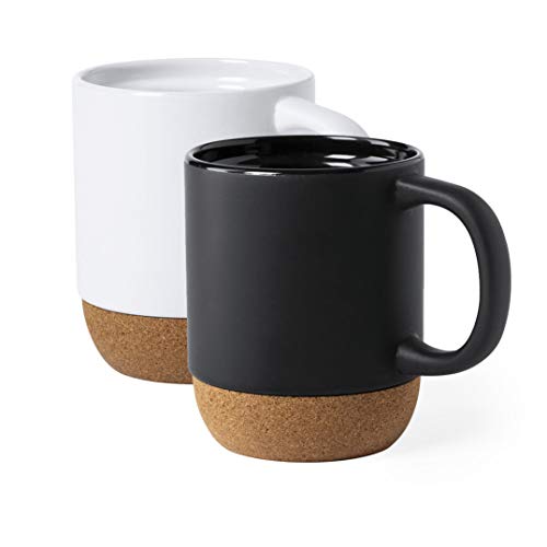 FUN FAN LINE - Bechersets aus Keramik mit Naturkorkboden, präsentiert in Einer individuellen Ökodesign-Box. Ideal für Kaffee oder Heißgetränke (Weiß + Schwarz, 4) von FUN FAN LINE