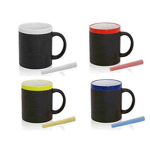 FUN FAN LINE - Set aus Keramikbechern mit Schieferfassade zum Zeichnen, jeweils mit Kreide. Ideal für Kaffee, Tee oder heiße Getränke (4 Stück, Mehrfarbig) von FUN FAN LINE