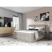 Boxspringbett Schlafzimmerbett LINNEA 160x220cm Stoff Beige inkl. Bettkasten von FUN MOEBEL