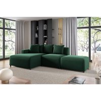 Ecksofa Designersofa megan xs inkl. Hocker Stoff Salvador Dunkelgrün Ottomane Links von FUN MOEBEL