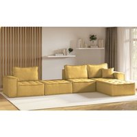 Ecksofa Modulsofa 4-teilig sande xl Stoff Raven Honiggelb Ottomane Rechts von FUN MOEBEL