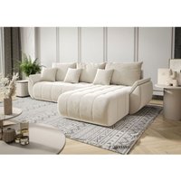 Fun Moebel - Ecksofa Schlafsofa akita Stoff Monolith Creme Ottomane Rechts von FUN MOEBEL