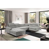 Fun Moebel - Wohnlandschaft Schlafsofa agnesa Stoff Salvador Hellgrau Ottomane Links von FUN MOEBEL