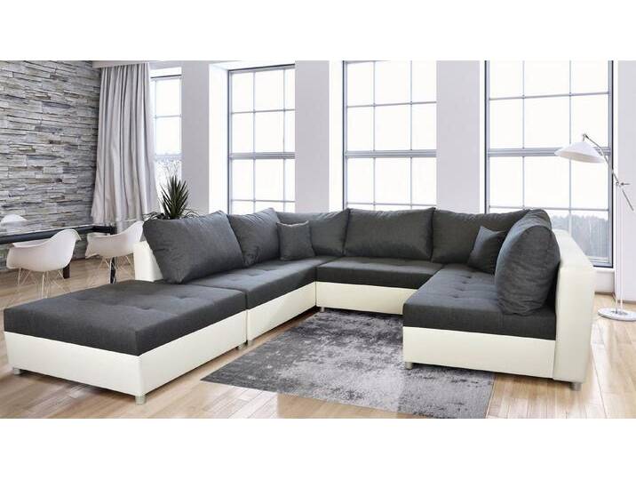 Fun Möbel Wohnlandschaft Sofa ANDRO mit Schlaffunktion - SPEED, inkl. Bettkasten, inkl. Hocker, grau weiß von FUN MÖBEL