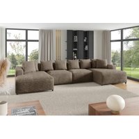 Wohnlandschaft Sofa U-Form Designersofa megan in Stoff Poso Cappuccino von FUN MOEBEL