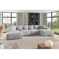 Wohnlandschaft Sofa U-Form Designersofa megan in Stoff Poso Hellgrau von FUN MOEBEL