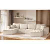 Fun Moebel - Wohnlandschaft Sofa U-Form Modulsofa-Set 4-teilig sande Stoff Raven Creme von FUN MOEBEL