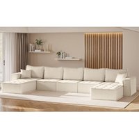 Wohnlandschaft Sofa U-Form Modulsofa-Set 5-teilig sande Stoff Alpine Beige von FUN MOEBEL
