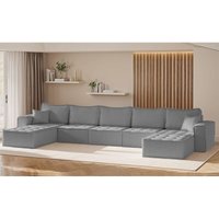 Wohnlandschaft Sofa U-Form Modulsofa-Set 5-teilig sande Stoff Raven Grau von FUN MOEBEL