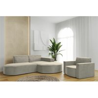Sofa Set 2-teilig Sessel und Ecksofa palma xs Stoff Opera Pearl Ottomane Rechts von FUN MOEBEL
