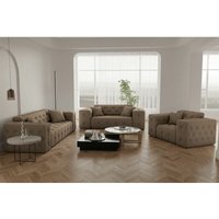 Sofaset Designersofa CHANTAL 3-2-1 in Stoff Opera Velvet Taupe von FUN MOEBEL