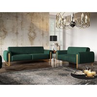 Sofaset Designersofas valerie 3-2 in Stoff Stoff Elisa Velvet Flaschengrün von FUN MOEBEL