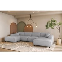 Wohnlandschaft Sofa U-Form GLORIA in Stoff Artico Hellgrau von FUN MOEBEL