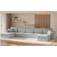 Wohnlandschaft Sofa U-Form Modulsofa-Set 5-teilig sande Stoff Alpine Hellgrau von FUN MOEBEL
